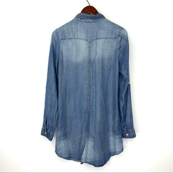 Pink Lily Blue Fade Lyocell Long Sleeve Casual Button Up Tunic Dress Size Small - Picture 2 of 15